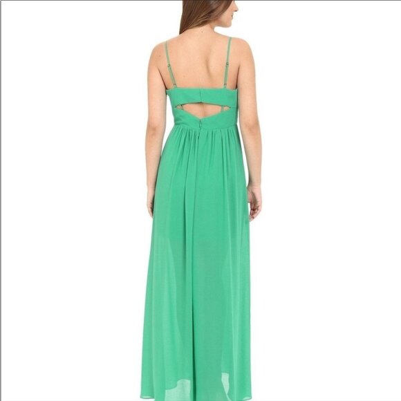 Adelyn Rae Emerald green  pleated surplice neckline high low maxi dress M - Picture 14 of 15